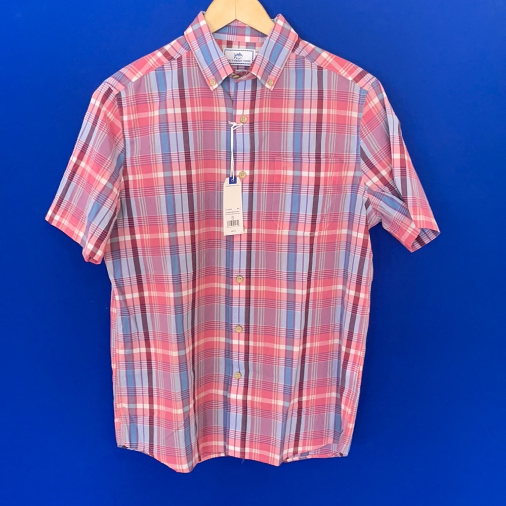 NWT Southern Tide Plaid Short Sleeve Button Down